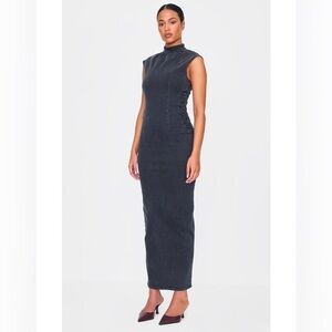PRETTYLITTLETHING Tall Washed Grey High Neck Sleeveless Denim Midaxi Dress